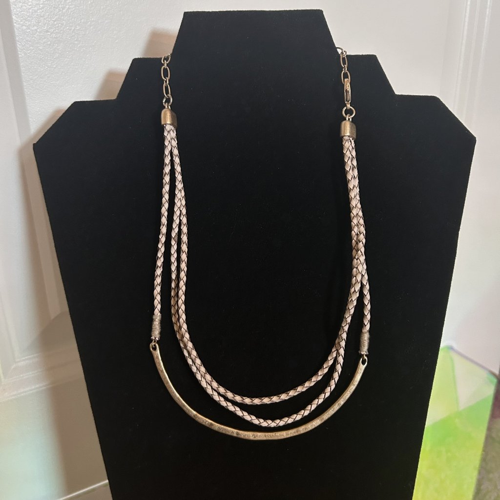 Triple Tier Suede Braided Cord Necklace